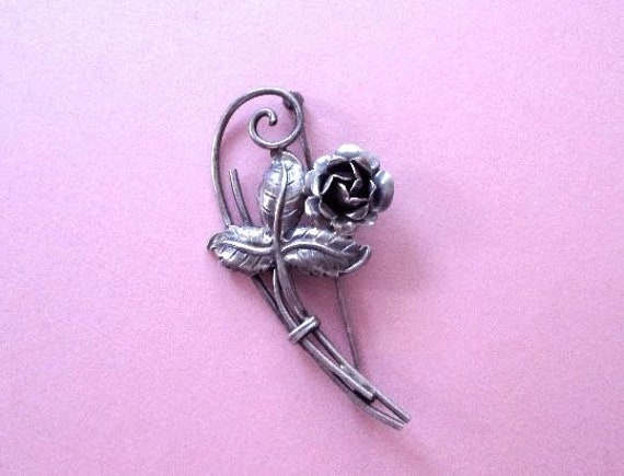 Vintage Sterling Silver Rose Pin - image 1