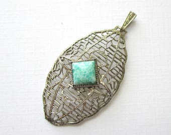 Art Deco FIligree and Peking Glass Pendant