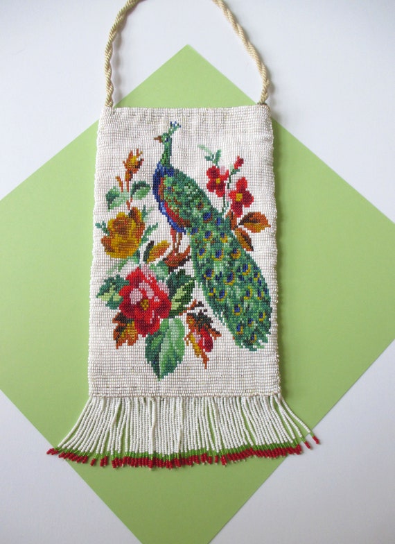 Beaded Purse with Peacock and Floral Design ~ Art 