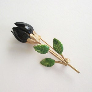 Vintage Black Rose Pin ~ Rose Pin ~ Vintage Flower Brooch ~ Rose Bud Pin