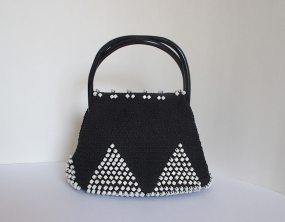 Beaded Purse ~ Corde Crochet Handbag with Plastic… - image 1
