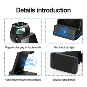 Wireless Charger Station, Qi-Certified 3 in 1 Fast Wireless Charger