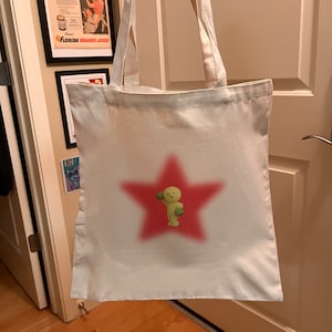 Smiski Cheer Tote Bag Green Guy Blind Box Cheerleader Canvas Tote Bag
