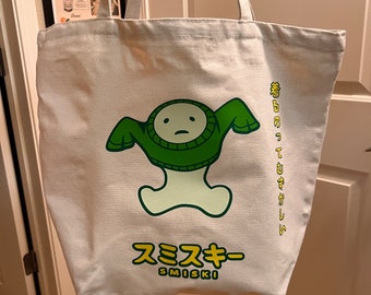 Smiski Sweater Tote Bag Green Guy Blind Box Canvas Tote Bag