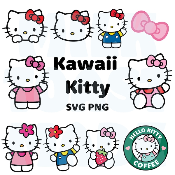 Kawaii Kitty SVG PNG Kitty and Friends for Cricut Cameo Silhouette vinyl Stickers Decals Instant Download Sublimation Cup Kawaii kitty svg