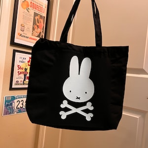 ◆ miffy Miffy Tote Bag Skull and Cross Bones Black Miffy Tote Cute Kawaii