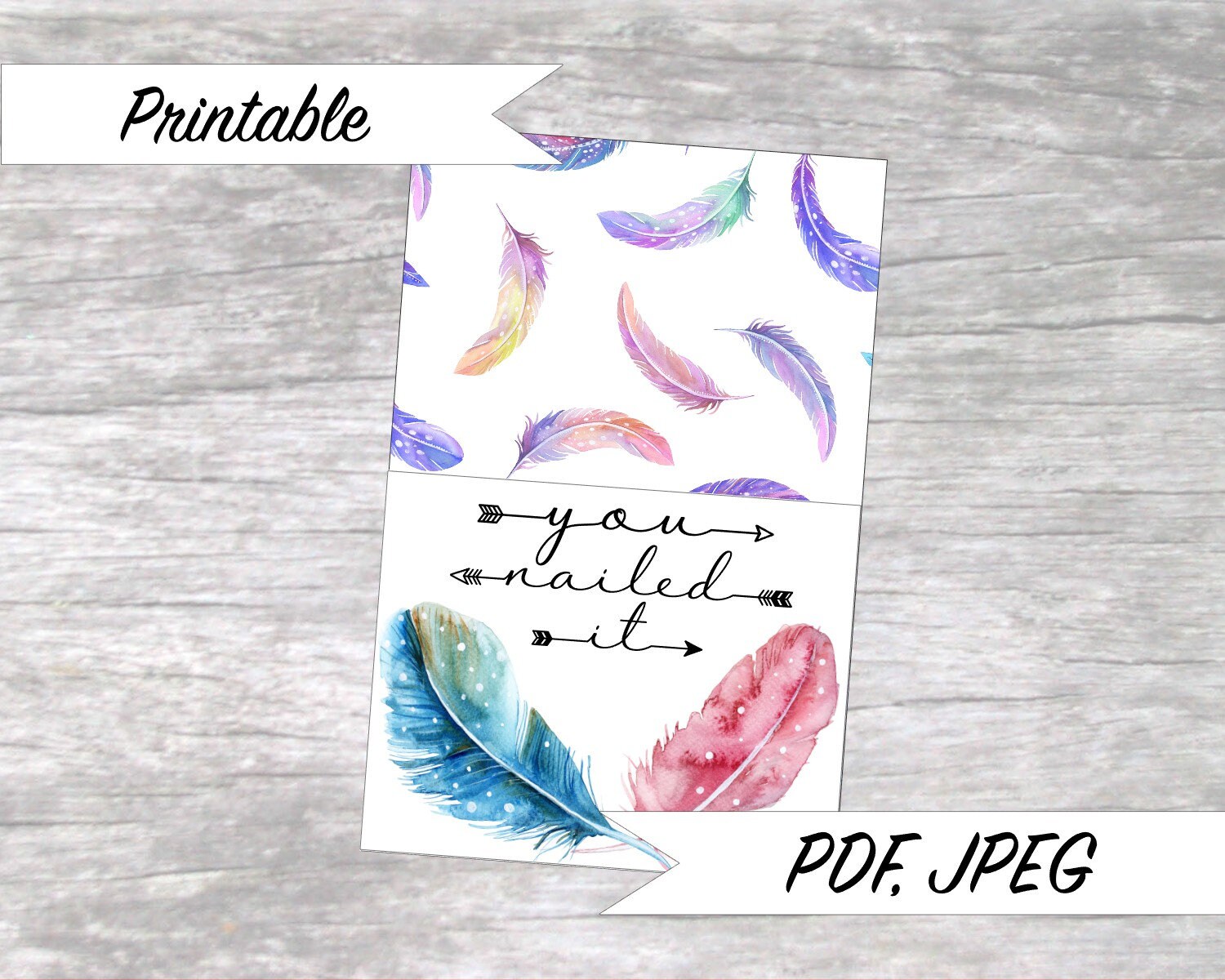 You Nailed It Feather Polish Strip Gift Envelope Printable PDF, JPEG
