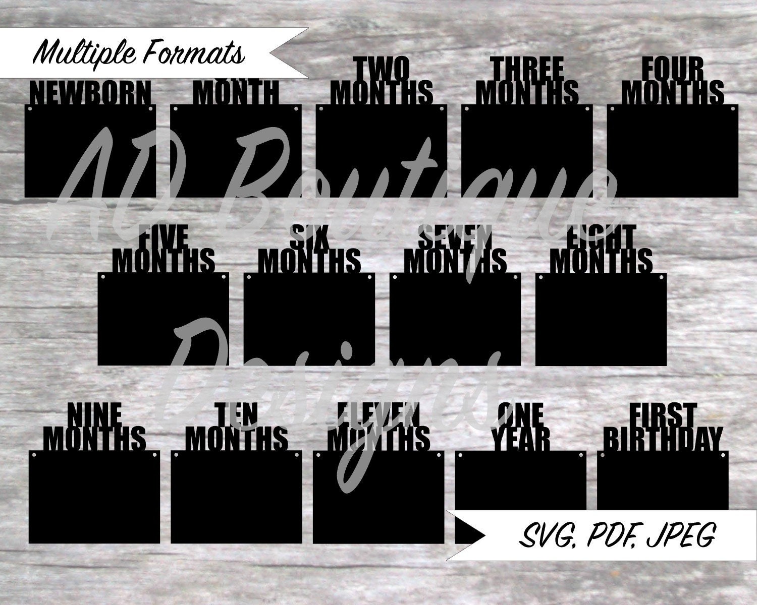 Download 12 Months First Birthday Banner Block Horizontal Svg Cuttable Etsy