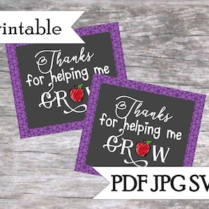Thanks For Helping Me Grow Teacher Appreciation Gift Tag Printable Cutable PDF JPG SVG