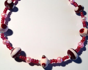 Lampwork Glass Beaded "Too Sweet" Valentine Candy Necklace