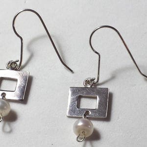 Sterling Silver Open Rectangle Drop Earrings #2