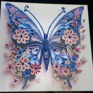 Finished 3-D Diamond Art Painting, Gem Art, Jewel Art, Butterfly in Black Glossy Frame, Home Decoration, Wall Decoration, 3-D Wall Art