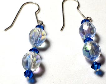 Light Blue Faceted Crystal Drop Earrings Brand NEW!