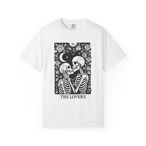 Lovers Tarot Skeleton T-shirt, Unisex Tee, Black Graphic Shirt, Gothic Fashion, Occult Clothing
