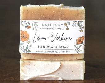Jabón artesanal de verbena de limón - Jabón cítrico - Jabón de avena - Jabón de semillas de amapola - Regalos para mujeres - Jabón exfoliante