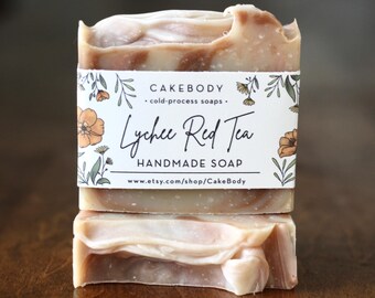 Jabón de té rojo con lichi - Jabón de lichi - Jabón frutal - Jabón rosa - Jabón de té - Jabón de avena - Jabón para regalar