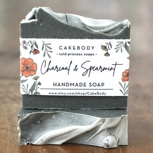 Charcoal & Spearmint Soap - Poppy Seed Soap - Exfoliating Soap - All Natural Soap - Handmade Soap - Mint Soap - Charcoal Soap
