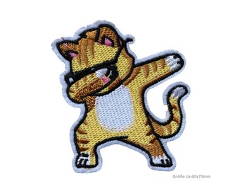 Dab Cat iron on Patch, brown, ~60x70mm (C222-6)