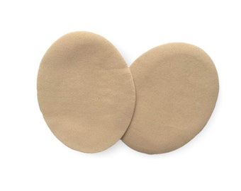 2 elbow patches, beige, oval iron on patches (C412)