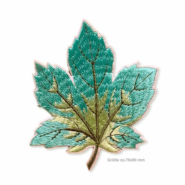 Iron on patch MAPLE LEAF, turquoise ~70x80mm (c902)