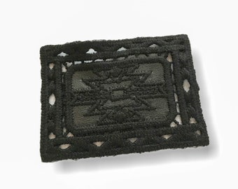 Italian sew on appliqué, macramé cotton/leather, black (C240)