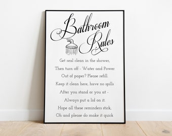 Bathroom Rules, Toilet Rules Print, Funny Bathroom Print, Bathroom Poster, Funny Toilet Print, Digital Wall Print, Digital Print, Toilet art
