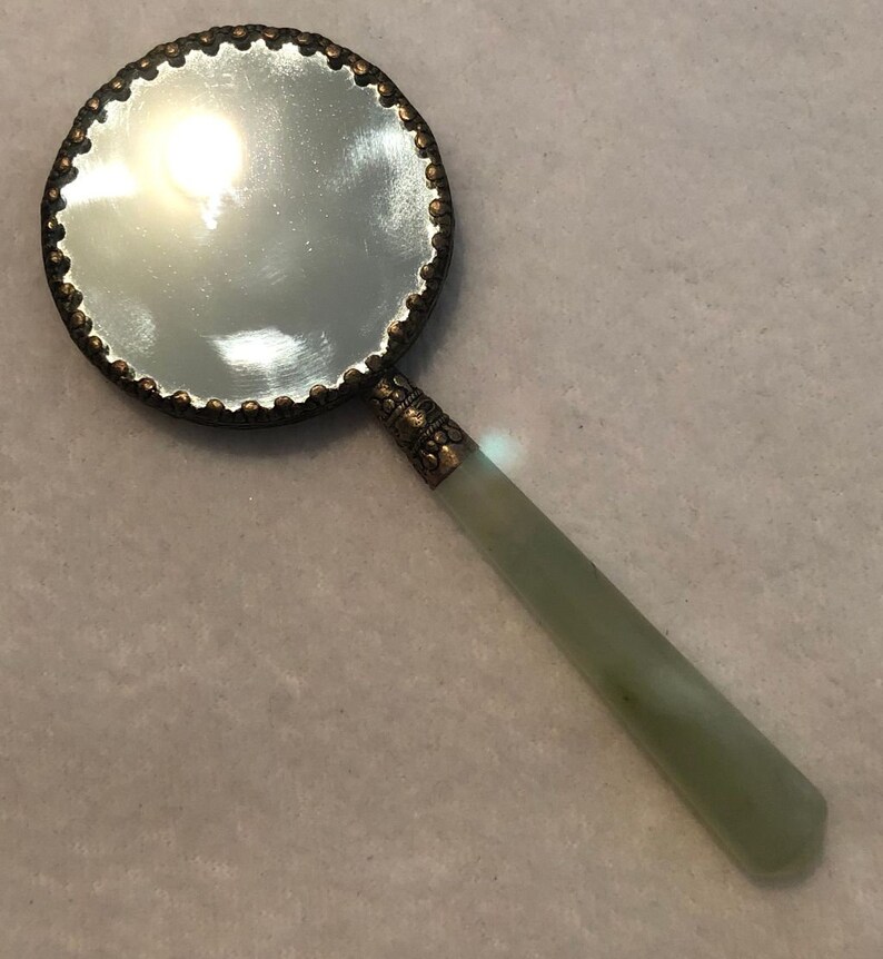 Vintage Chinese Jade Handle Mirror Etsy
