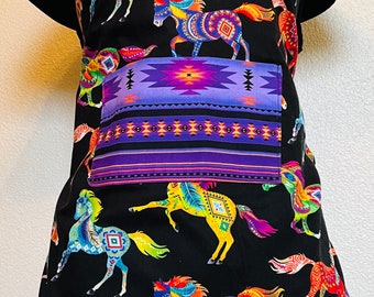 Womens Fun and Frilly Multi Colored Horse Apron