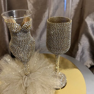 His & Her Bling Champagner Hochzeit Toast Flöten