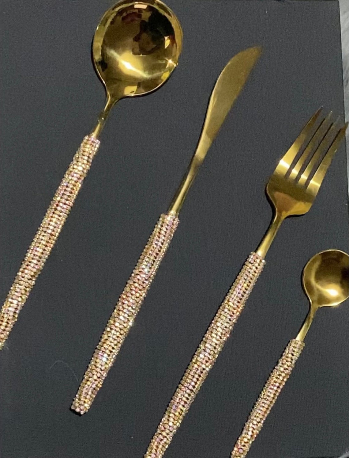 Custom Rhinestone Embellished Cutlery Set Etsy