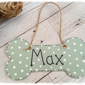 Personalised Spotty Dog Bone Name Sign, Wooden Dog/Puppy Name Plaque