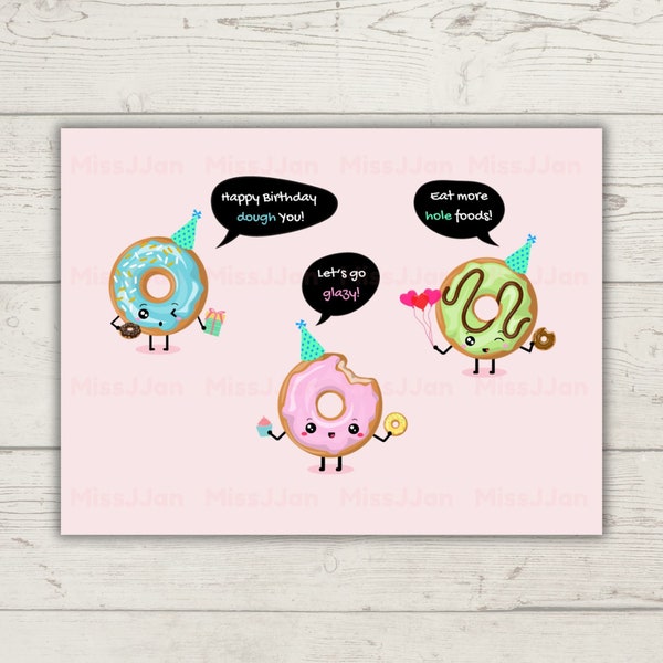 Doughnut Birthday Pun Card, Cute Donut Puns Birthday Card, Humor Funny Greeting Card, Food Pun Card, Happy Birthday Dough You Card Printable