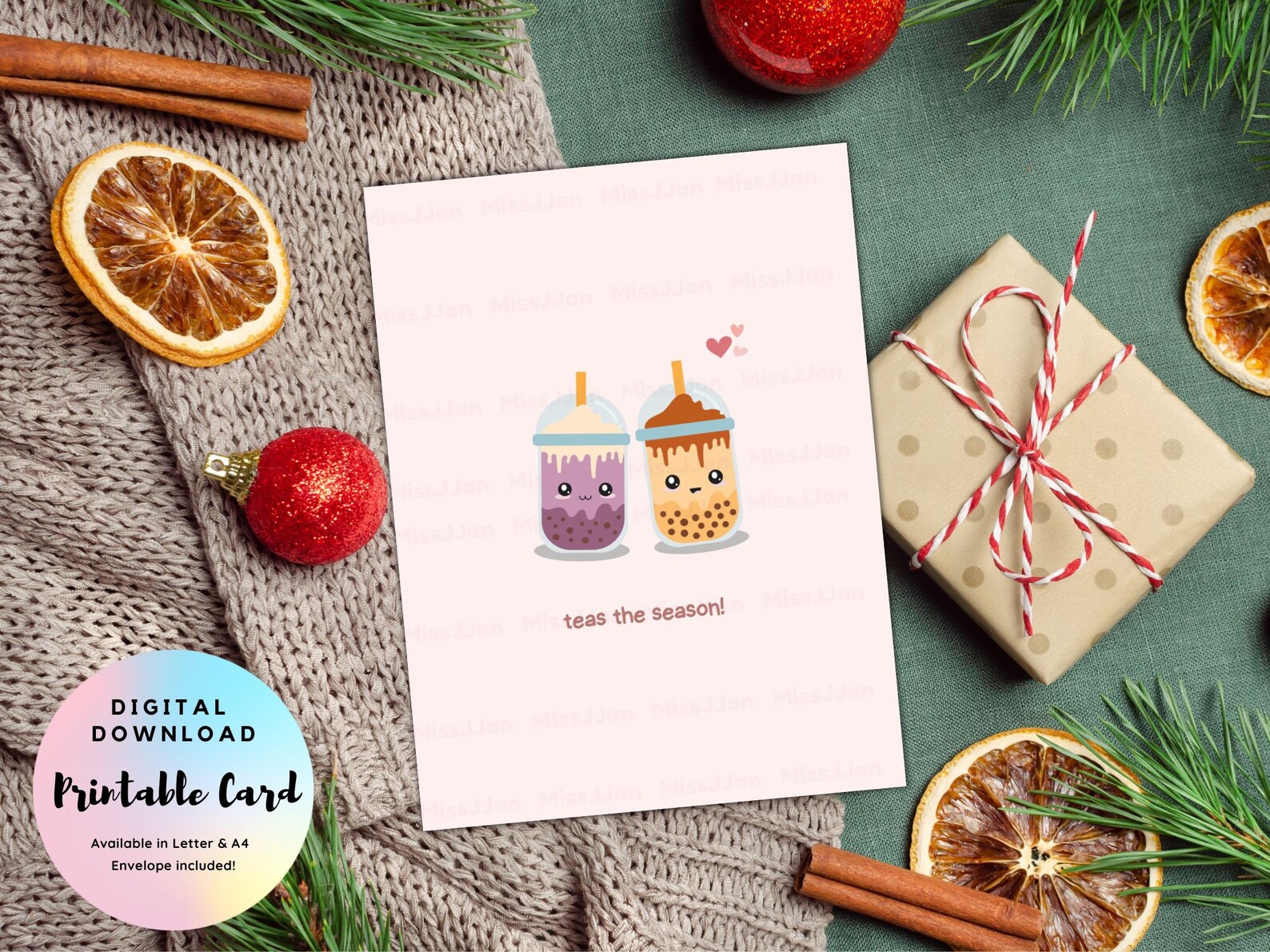 Cute Christmas Card Bubble Tea Christmas Pun Card Cute Etsy