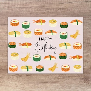 Sushi Birthday Card, Cute Sushi Birthday Card, Birthday Card Printable, Food Birthday Card, Sushi Birthday Gift Note, PDF Digital Download
