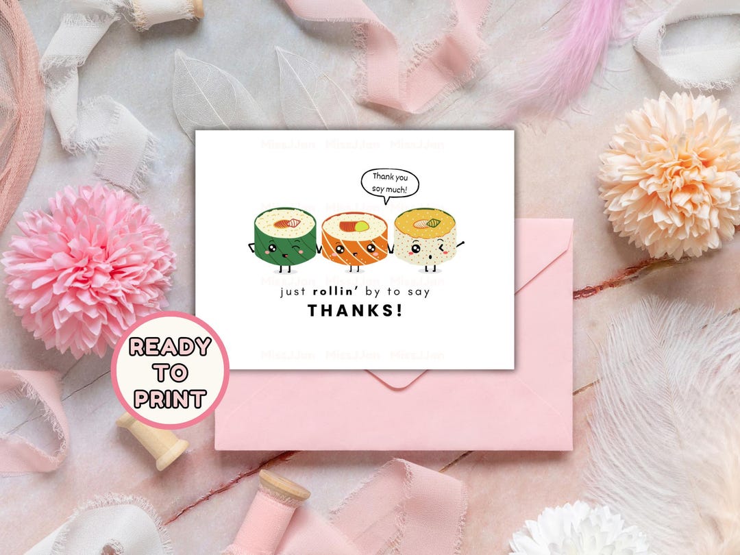Sushi Thank You Card Printable, Japanese Food Lover Gift, Last Minute ...