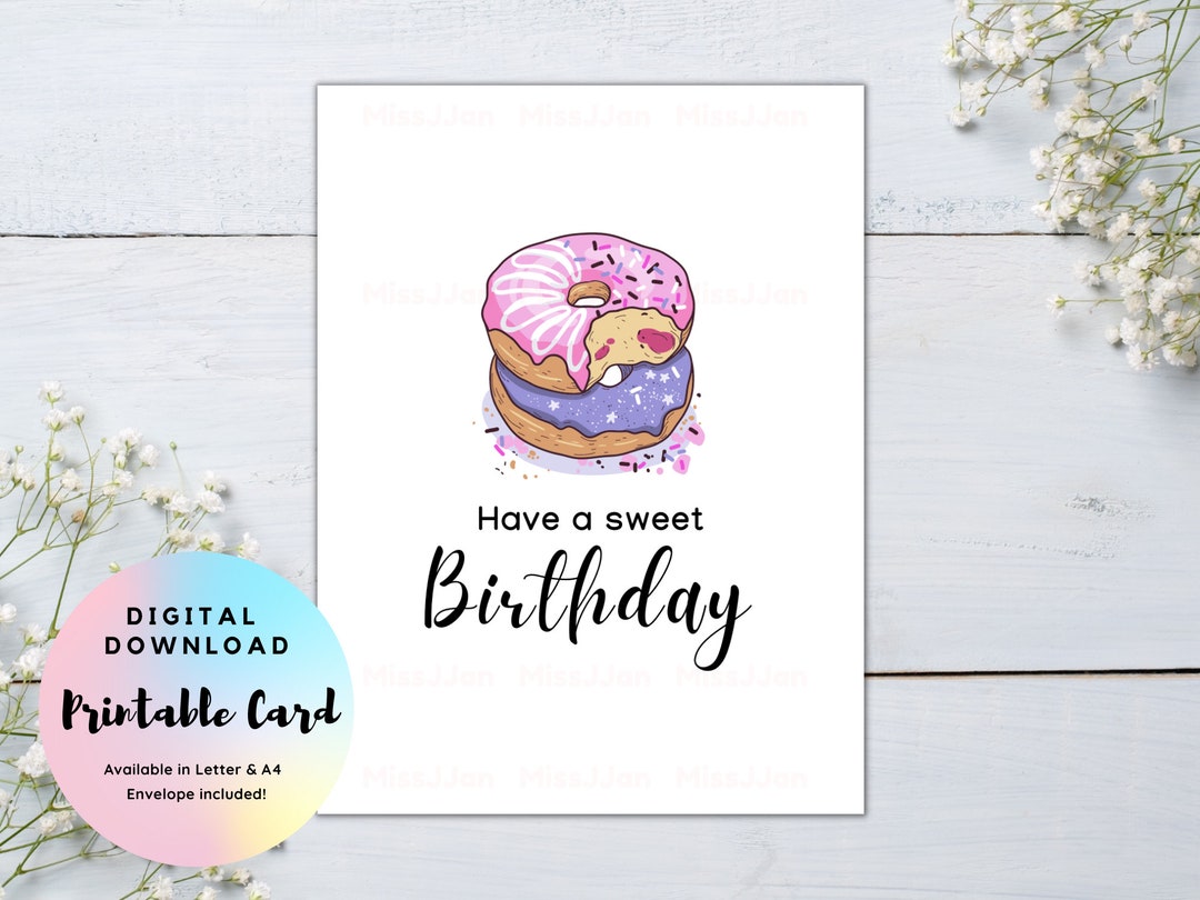 Donut Birthday Card, Doughnut Birthday Card, Printable Birthday Card ...