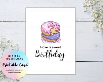 Donut Birthday Card, Doughnut Birthday Card, Printable Birthday Card, Happy Birthday Card, Ready to Print Birthday Card, Birthday Card PDF