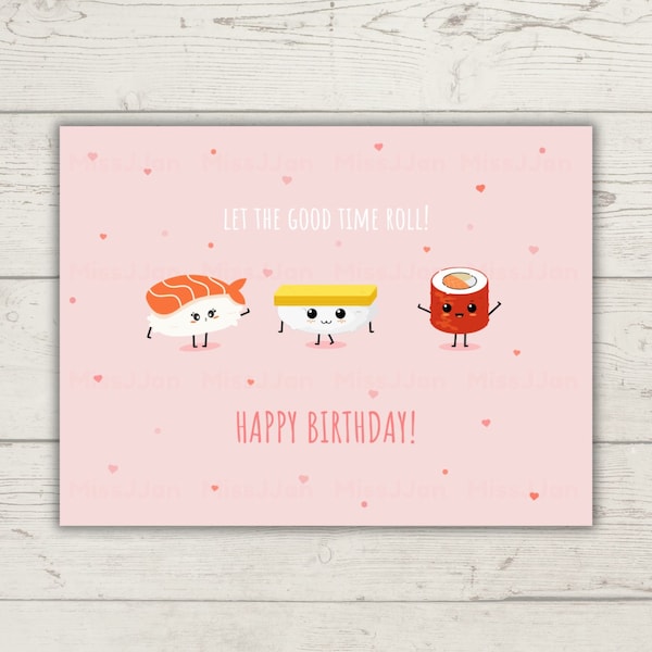 Cute Sushi Birthday Card, Sushi Birthday Pun Card, Happy Birthday Card Printable, PDF Digital Download, Ready to Print Birthday Card