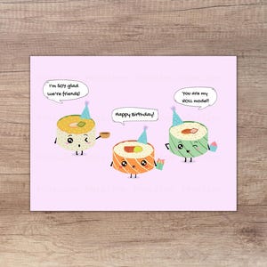 Sushi Birthday Card, Kawaii Sushi Birthday Pun Card, Cute Food Pun Card, Happy Birthday Card, Digital Download PDF