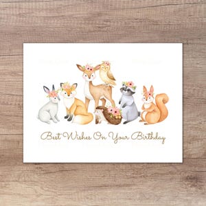 Woodland Animals Birthday Card, Animal Friends Birthday Card, Cute Birthday Card, PDF Digital Download, Happy Birthday Printable