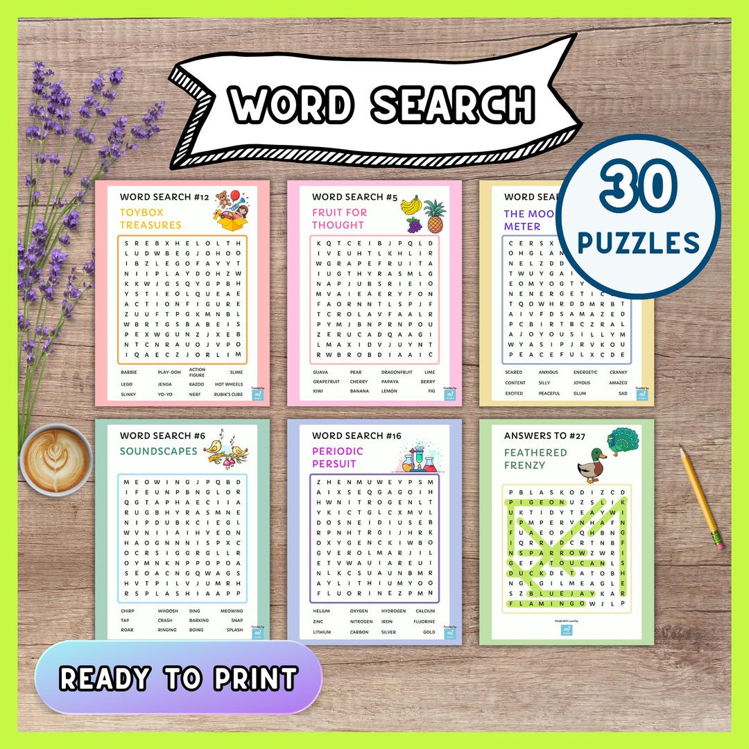 Word Search Puzzle Bundle, 30 Game Bundle, Printable Game Activity, PDF ...
