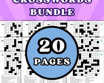 Crossword Puzzle Bundle for All Ages, Printable Crossword Activity Game, Road Trip Games, Brain Teasers Ready to Print, PDF Digital Download