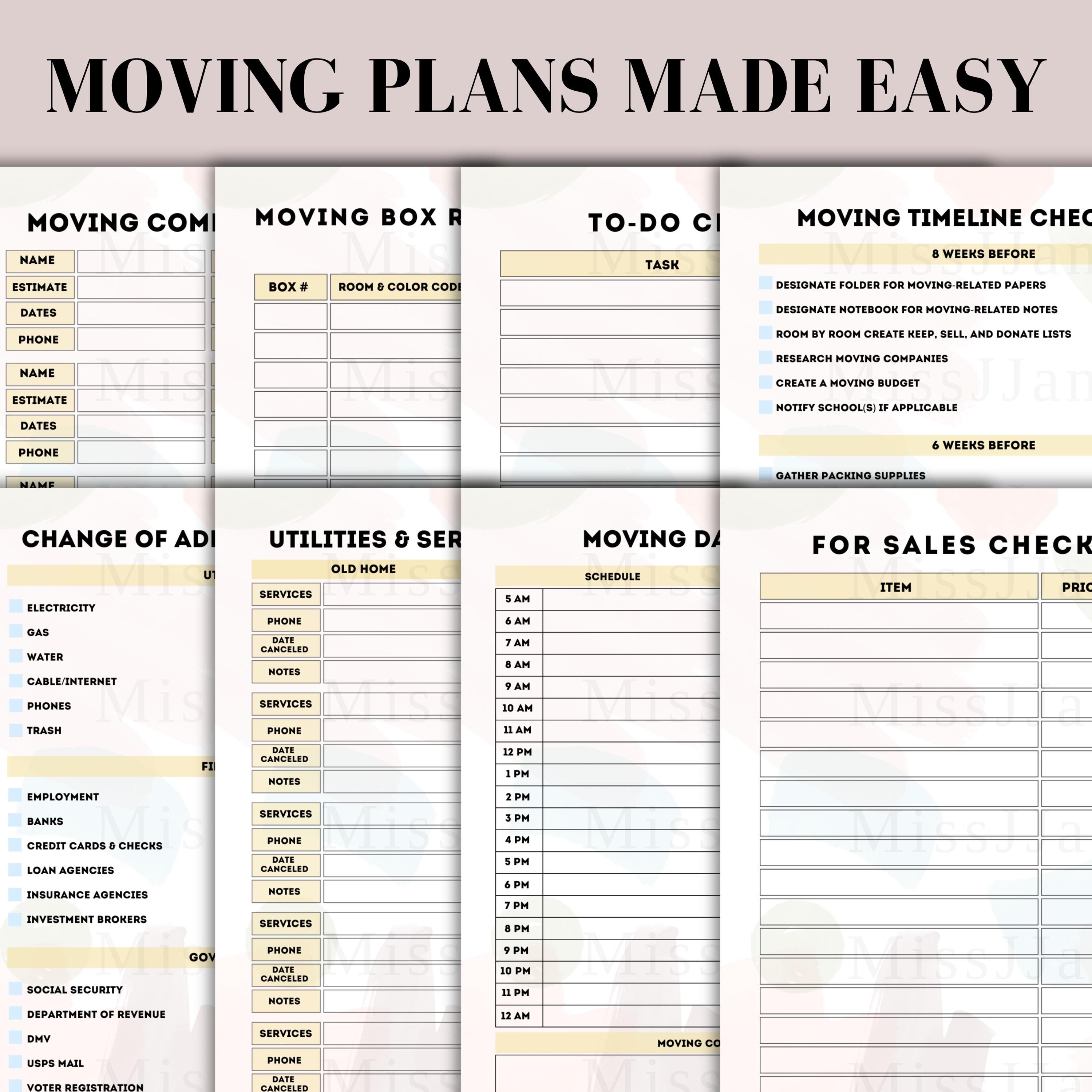Moving Planner Checklist Printable, Relocation Planner, Home ...