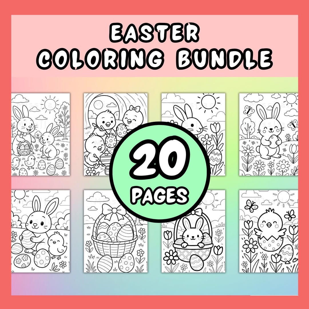 Easter Coloring Pages Bundle, 20 Printable Spring Coloring Sheets for ...
