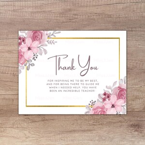 Teacher Thank You Card, Teacher Appreciation Card, Ready to Print Card, Thank You Card for Teacher, PDF Digital Download