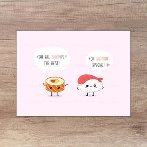 Sushi Love Card, Kawaii Sushi Pun Card, Valentine&#39;s Day Card, Happy Valentine&#39;s Day Card, Cute Food Pun Card, Digital Download PDF