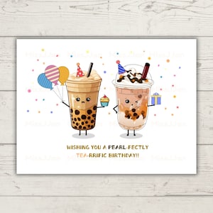 Süße Bubble Tea Geburtstagskarte, Kawaii Boba Geburtstagskarte, Milchtee Geburtstagsgeschenk, Printable PDF Digital Download
