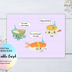 Sushi Geburtstagskarte, süße japanische Essen Wortspiel Karte, alles Gute zum Geburtstag Karte, Geburtstag druckbar, digitaler Download PDF, süße Geburtstagskarte