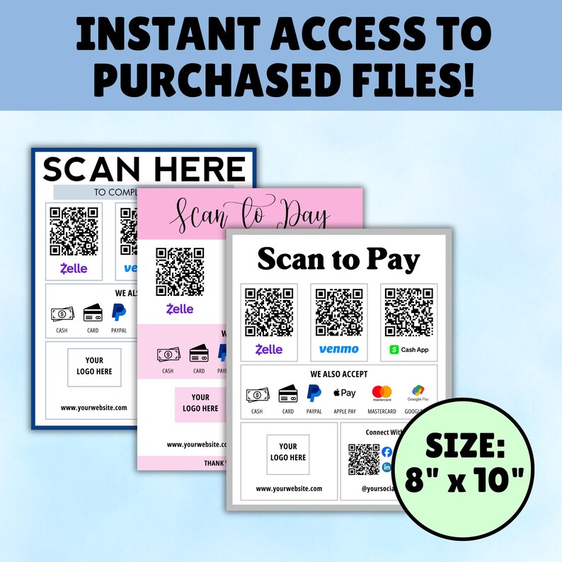 Scan to Pay QR Code Sign Template, Payment Sign Printable, Small ...