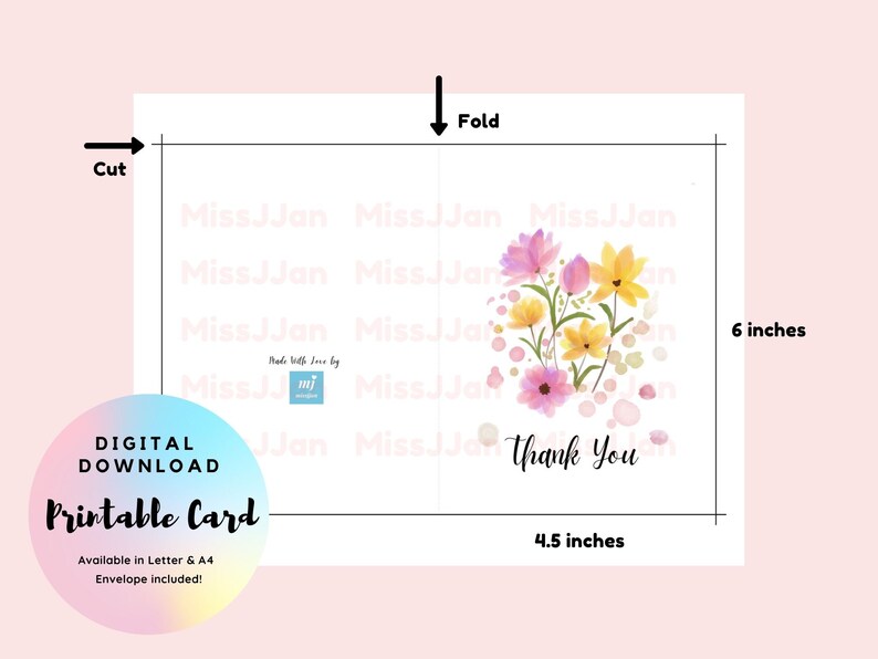 Flower Thank You Card Thank You Printable Ready to Print - Etsy